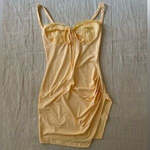 Yellow Lace Trim Slip Dress